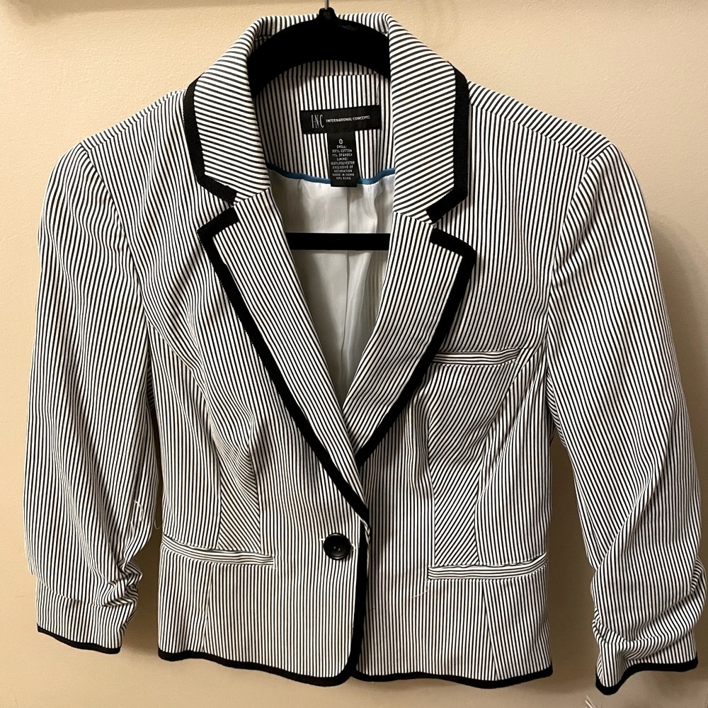INC Black and White Striped Women's Blazer